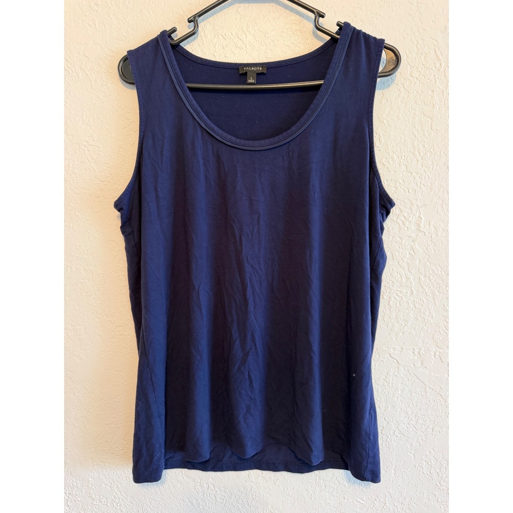Talbots Navy Blue Scoop Neck Sleeveless Tank Top Large Rayon Spandex Stretch